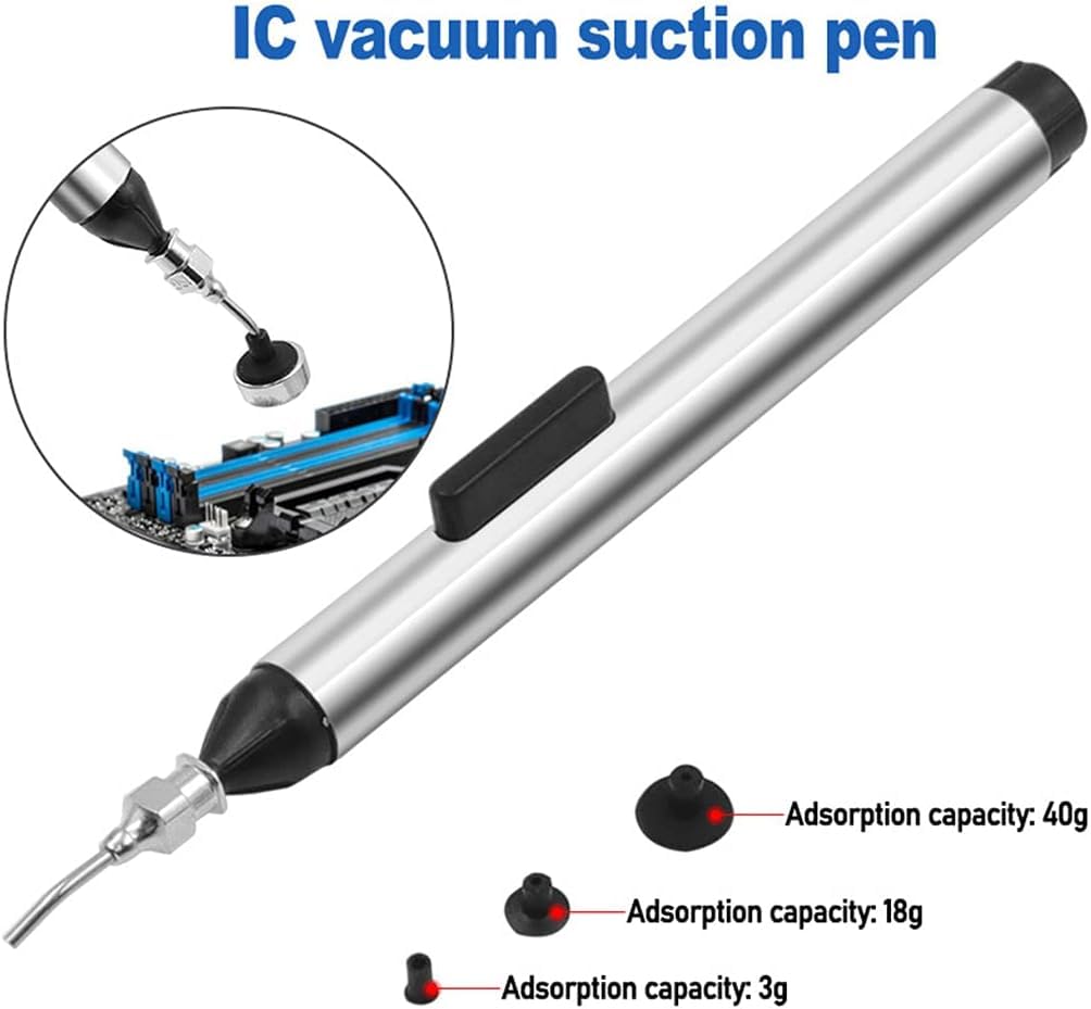 Penna per Aspirazione a Vuoto, Pompa Dissaldante per Saldatura Ventosa per Saldatura Manuale per Rimozione IC SMD con 3 Punte per Raccogliere IC SMD