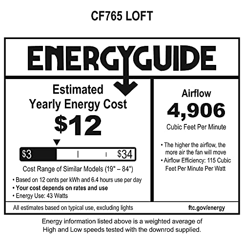 kathy ireland HOME Loft 60 Inch Ceiling Fan | Indoor/Outdoor Fixture with 3 Weather Resistant Blades | Modern Industrial Design with 4-Speed Motor and Wall Control, Barbeque Black