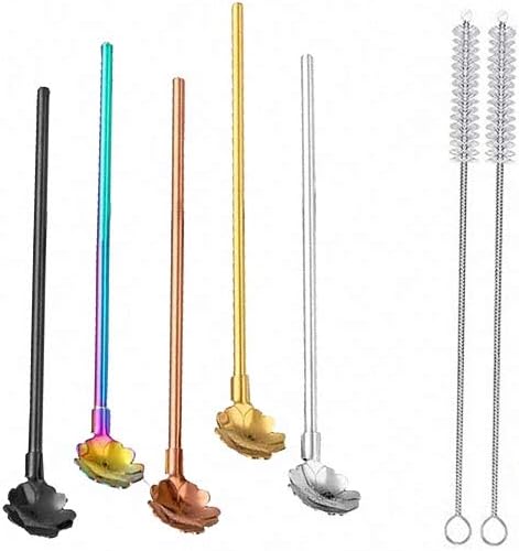 Miniatura 6 de 7 popotes de metal para beber con 2 cepillos de limpieza de 8.5 pulgadas, cuchara de barra reutilizable para café helado, bebida congelada, batidos,