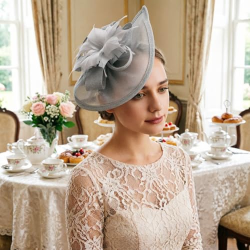 Image of DRESHOW Women Fascinator Hats Tea Party Hat Vintage Pillbox Hat Headband for Cocktail