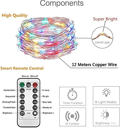 Chipark Fairy String Lights Battery Operated 2 Pack 12m 120 LED String Lights with Remote 8 Modes Waterproof Copper Wire Lights Decorative Lighting for Indoor Outdoor Bedroom Garden Xmas (Multicolor)