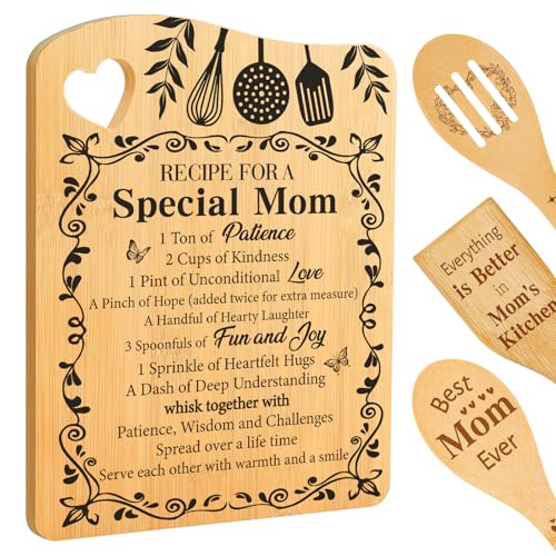 Aremdys Gifts for Mom, Birthday Gifts Valentines Day Gifts for Mom Recipe for A Special Mom Bamboo Cutting Board Gift from Daughter Son, Best Mom Ever Gift Xmas Presents for Mother Stepmom Mommy