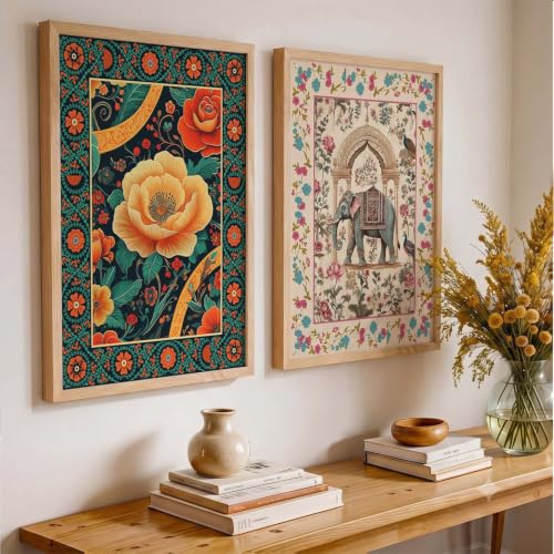 Image of kotart - Indian Wall Art Home Decor Frames Framed Wall Painting for Home Room Bedroom Office Wall Decor Traditional Indian Wall Art Floral Paintings for Living Room Wall Art Painting for Wall Decoration Wall Poster With frames Wall Paintings For Home Decoration set of 2 (Art 3, (10x13 inch), Framed)