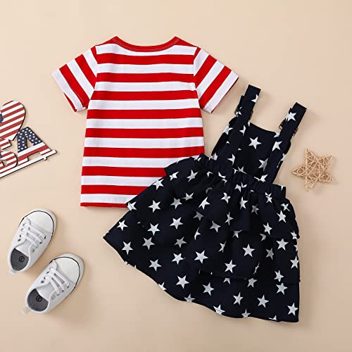 Toddler Baby Girl 4Th Of July Outfit Stripe Short Sleeve T Shirt Tops Star Print Suspender Skirt 2Pcs Clothes Set (Stripe, 2-3 Years) #TOP2