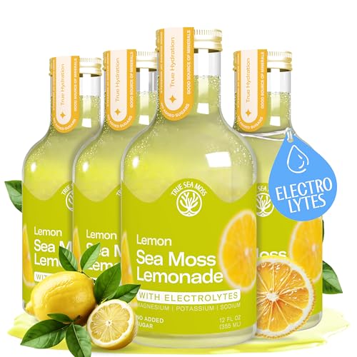 True Sea Moss Lemon Lemonade – Single Flavor Pack with Classic &amp; Electrolyte Formula Variation – 4 × 12 fl oz Bottles