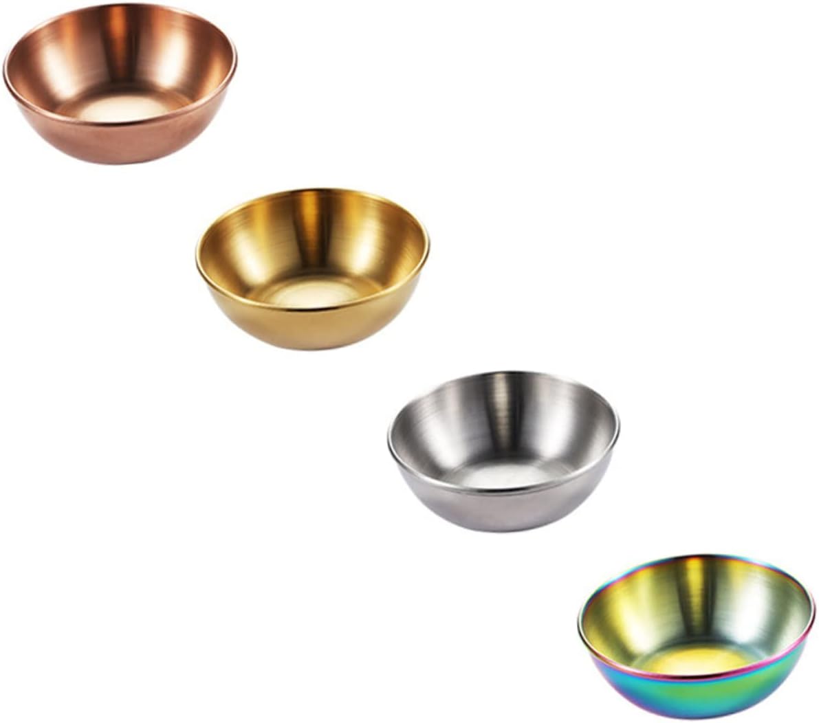 ABOOFAN 4Pcs Stainless Steel Sauce Plates Condiment Dishes for Dipping Sauces Portable Seasoning Plates for Home Use Multi Purpose Sauce Bowls for Snacks and Side Dishes