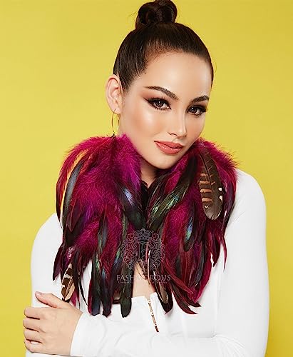 Pink Dangling Earrings Women Hot Pink Feather Earrings for Women with Leaf Shape Hook4