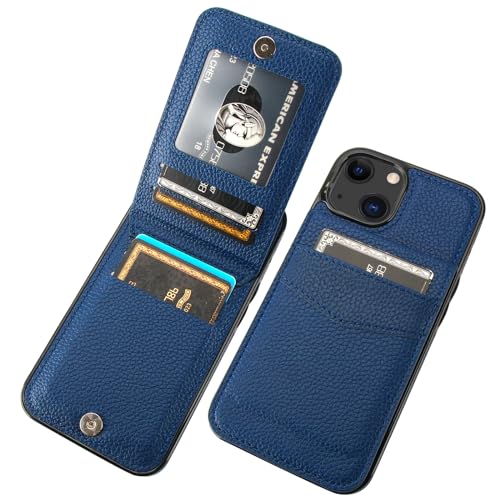 Image of KIHUWEY Compatible with iPhone 13 Case Wallet with Credit Card Holder, Premium Leather Magnetic Clasp Kickstand Heavy Duty Protective Cover for iPhone 13 6.1 inch (Lichee Blue)