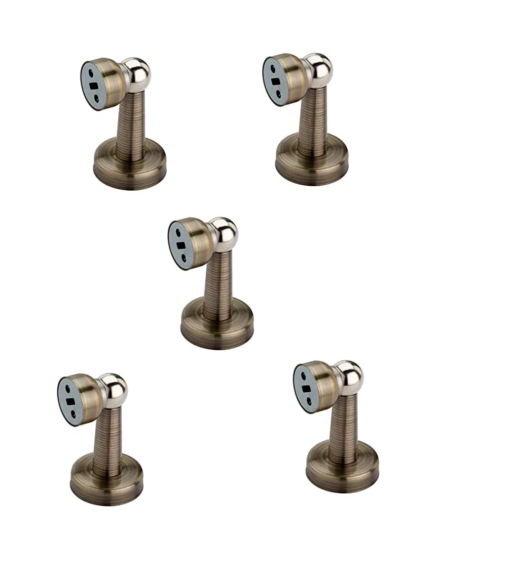 4-YOU Stainless Steel Degree Door Magnet Stopper for Home/Office/Hotel Wall and Floor Mounted Soft-Catcher to Hold Wooden/Glass/PVC Door - Pack of 2 (Brass Antique Finish)