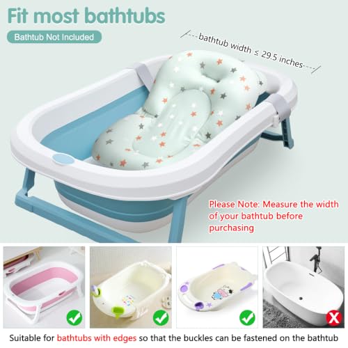 Image of Colorlife Baby Bath Seat Support Net Infant Bathing Seat Support Mat, Adjustable Comfortable Non-Slip Three-Pointed Baby Shower Net Bathtub Sit Up Mesh for Newborn 0-12 Months-Green Star(No Bathtub)