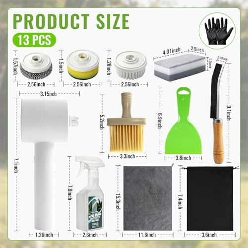 Image of FUHSY 12-in-1 Electric Headstone Cleaning Kit, Multipurpose Gravestone Cleaner Set for Granite Stone Tombstones Includes Electric Brush,Crevice Brushes,Scraper,Sponge,Gloves, Cleaning Solution