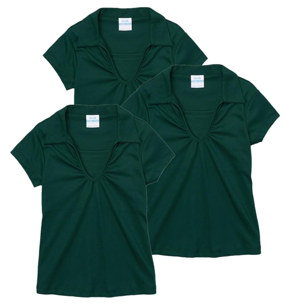 unik Girl's Uniform V-Neck Collar Shirt Short Sleeve Great for School Burgundy Navy White Sky Blue Green Purple Yellow Red