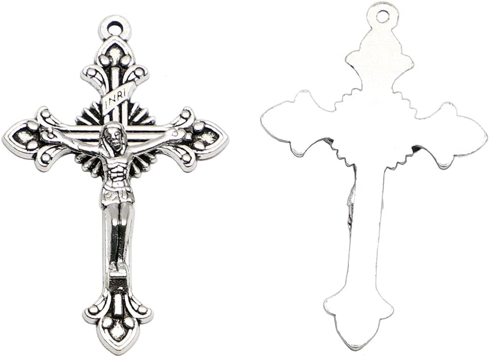 100pcs of 2 Inches Antique Silver Catholic Flared Sunburst Rosary Crucifix Cross