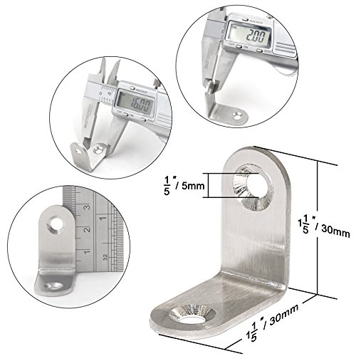WEBI 100 Packs L Brackets Corner Bracket,90 Degree Stainless Steel Corner Brace- 1.2" L X 1.2" W,Heavy Duty- Shelf Brackets Right Angle Bracket for Shelf, Wood, Furniture, Shelves,Brush Nickel