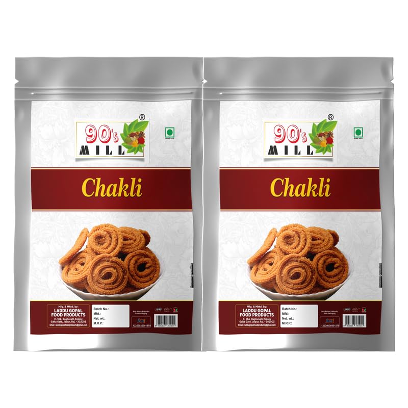 90's MILL Andheri Bhajni Chakli Murukku Namken | Chakli Chakoli Delicious Namkeen & Snacks | Vegan Namkin | No Artificial Preservatives | Ready to Eat Snacks Murukku | Namkeen Snacks-150g*2Pack