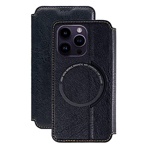 Étui de téléphone en cuir pour iPhone 14 Pro Max et 13 Pro avec rabat noir