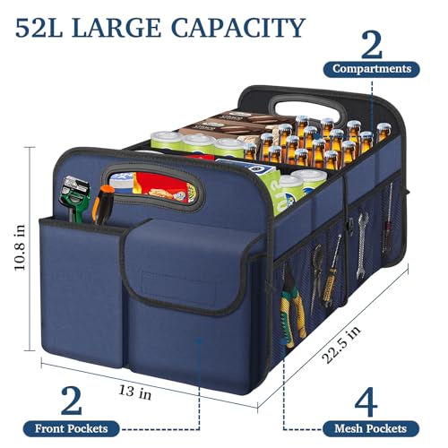 Image of Femuar Car Trunk Organizer, Collapsible, Waterproof, Non-Slip, Blue, 52L, 5 Compartments, Rectangular, Portable, Practical /Functional