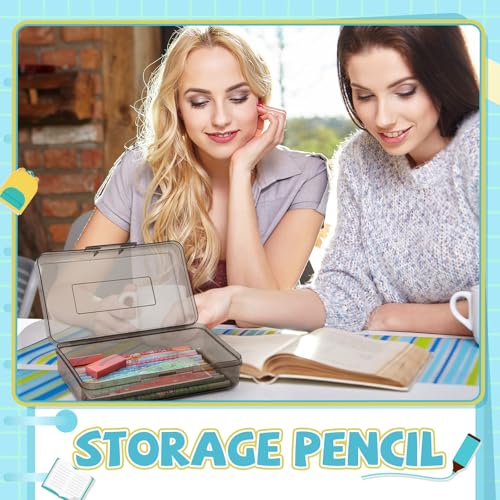 Image of Patelai 24 Pack Pencil Box for Kids 8.3x4.7x2.4 Plastic Clear Pencil Case Bulk Crayon Boxes with Snap Tight Lids for Classroom School Students(Black)