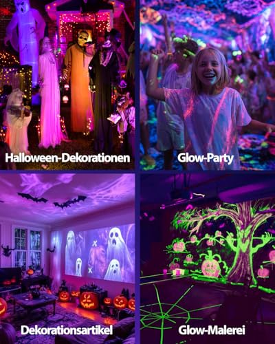 12W Schwarzlichtlampe mit 1.5M Kabel Stecker, Schwarzlicht Strahler Gartenstrahler Wasserdicht, 270° Drehwinkel Schwarzlicht Halloween Strahler für Party, Leuchtreklame, Neonfarben, Garten