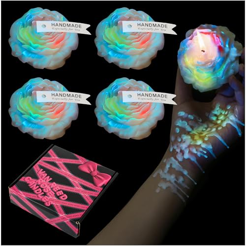 SUPXYC 4PCS Low Temperature Candle, Low Heat Body Safe Candles Wax Play, Romantic Wax Play Candles, Flower Shaped Scented Candle for Couples(3.1 Inch, Fluorescence)