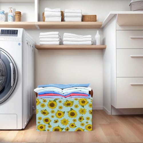 Image of Cute Rectangle Storage Basket, Sunflower | Gift Basket Collapsible, Toy Bin, Nursery Playroom Bedroom Decor, Baby Child