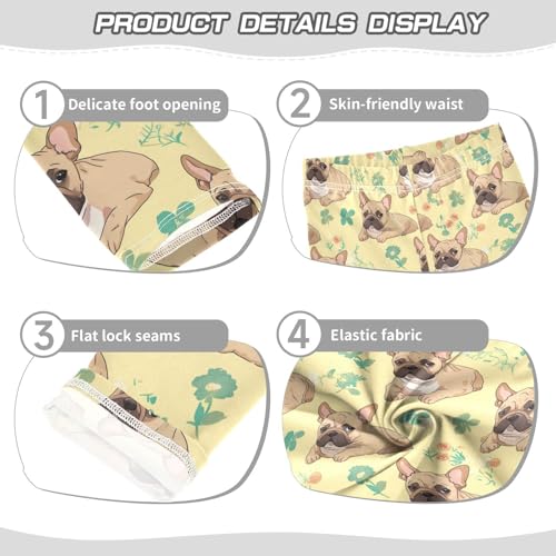 Wusikd Cute Brown French Dog Girls' Leggings Toddler Doodles Flowers Kids Yoga Pants Dance Active Tights 4T3