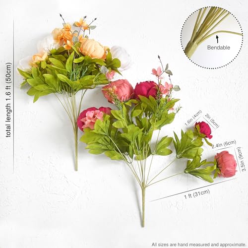 Image of FiveSeasonStuff Artificial Peony Bouquets, 2 Silk Flower Bundles in Peach, Coral, Cream & Burgundy with Hydrangeas for Wedding Centerpieces & Home Decor (Country Delightful)