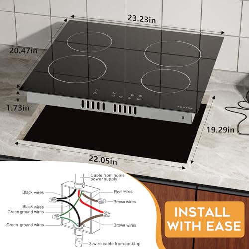 Image of Noxton 24 Inch Electric Cooktop 4 Burners, Built in Electric stove top, Sensor Touch Ceramic Cooktop with Safety Lock, Timer, 6000W 220~240V (No Plug)