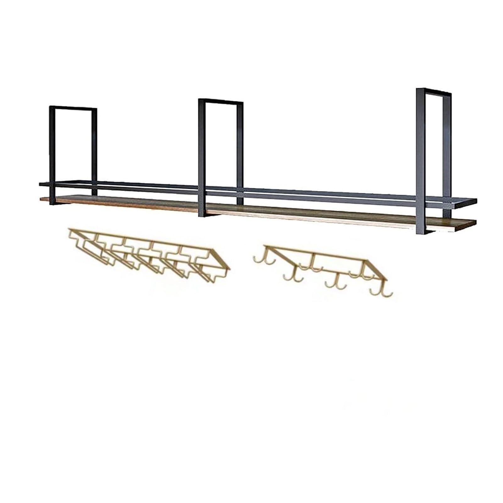 Wine rackC Hanging Wine Glass Holder - Wrought Iron Solid Wood C Mounted Storage Rack - Black Multifunctional Bar Display Rack - LOFT Hanging Decorative Rack (80X30)