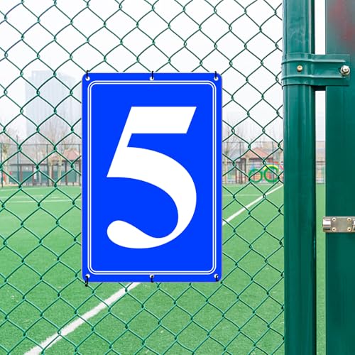 Image of Premium Aluminum Number Signs 5, Metal 12 inch X 8 inch Blue Numbered Signs Outdoor for Parking Lots, Floor, Dock, Court, Aisle, Field, High Visibility, No Fade, Weather-resistant