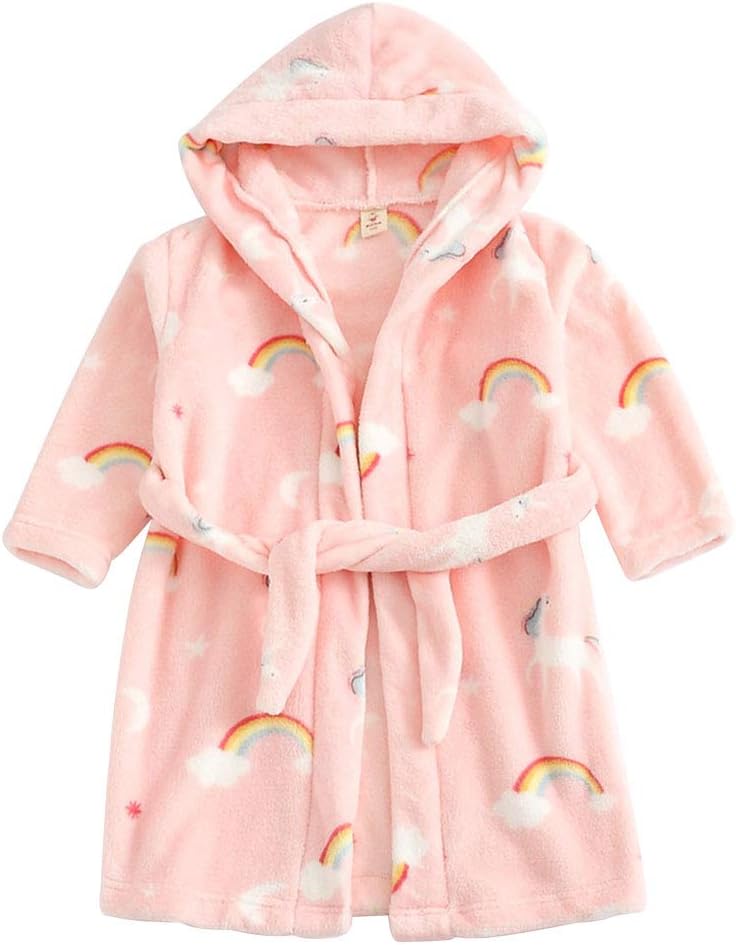 Toddlers Boys Girls Hooded Robe Soft Fleece Bathrobe Pajamas Dressing Gown Sleepwear - Image 2