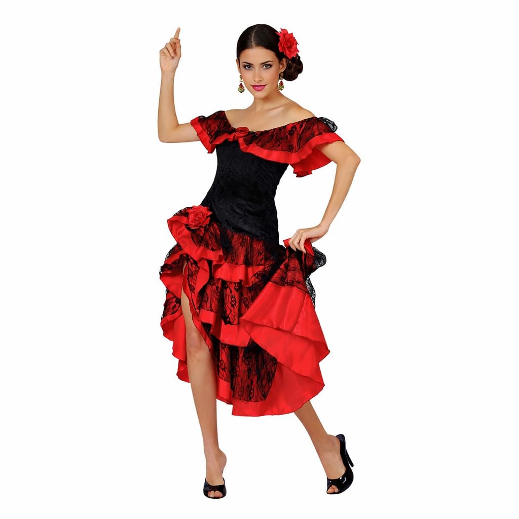 Adult Women’s Spanish Senorita Costume – Red Flamenco Style Fancy Dress for Halloween, Fiesta & Themed Parties