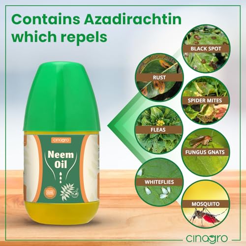 Image of Cinagro Cold Pressed Neem Oil Concentrate (250ml, Makes 60 Litre Spray) Organic, Water-Soluble, Plant Protector, Removes Mealybugs, Fungus & Insect Control for All Plants, Indoor & Outdoor Garden Use