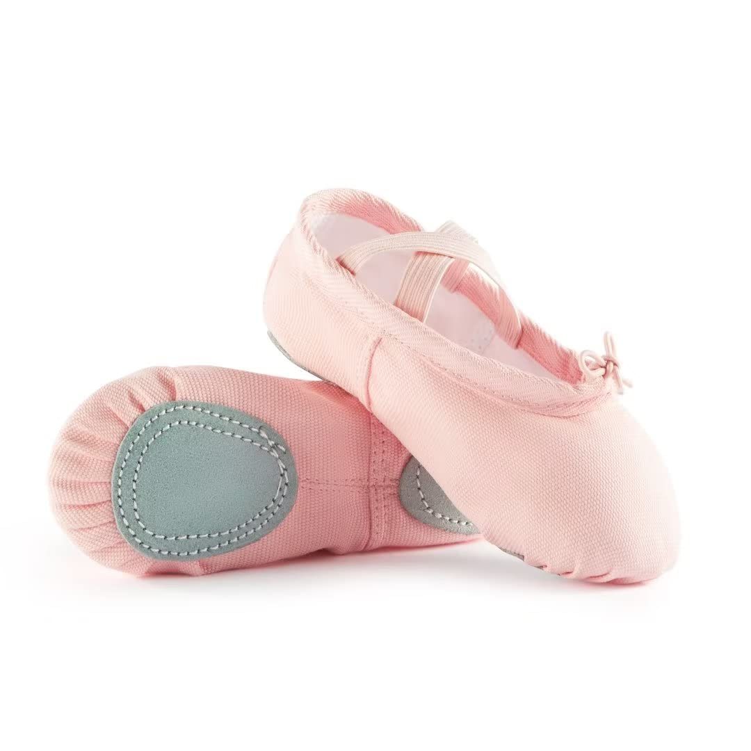 TIEJIAN Canvas Ballet Shoes for Girls, Dance Practice Slippers Split Soft Leather Flat Shoes(Toddler/Little Kid/Big Kid)
