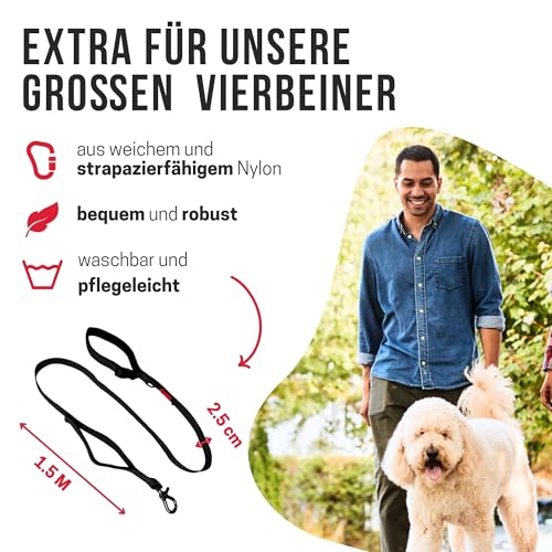 KONG Hundeleine in 1,5m Länge I Für große Hunde bis 50kg I Größe L I verkehrssichere Leine Hund in pink I Führleine reflektierend mit 2 gepolsterten Handschlaufen & robusten Karabinerhaken