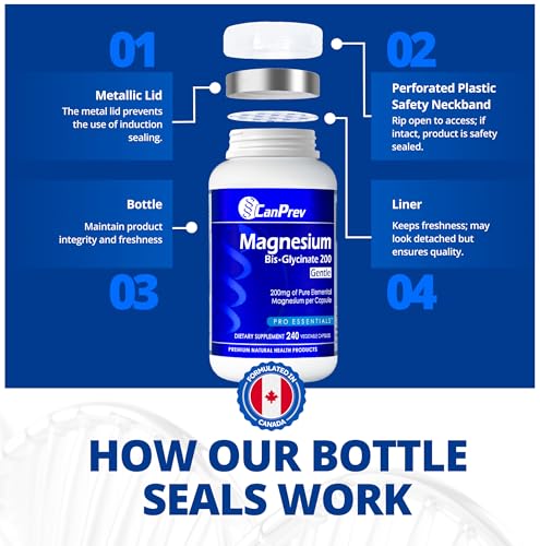 CanPrev Magnesium BisGlycinate Gentle 200mg, 240 v-Caps 240-Day Supply - Pure Elemental Magnesium Supplement, Supports Bone and Muscle Function, Gentle on Stomach, Perfect for Daily Magnesium Needs