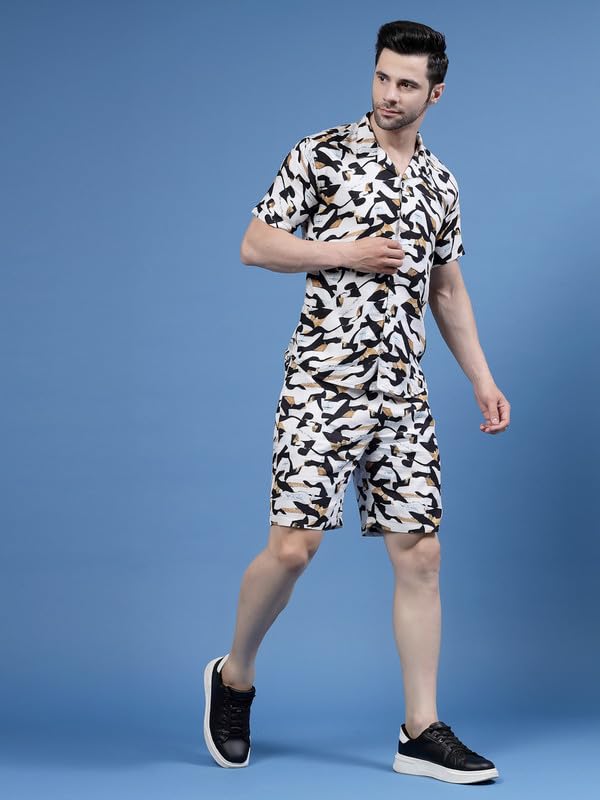 Image of RIGO Printed Co-Ord Set for Men's | Casual Shirt & Shorts Night Suit Set | Lounge-wear Nightdress Pajama Set for Men's | Night Wear, Beach Wear, Vacation Wear Outfit
