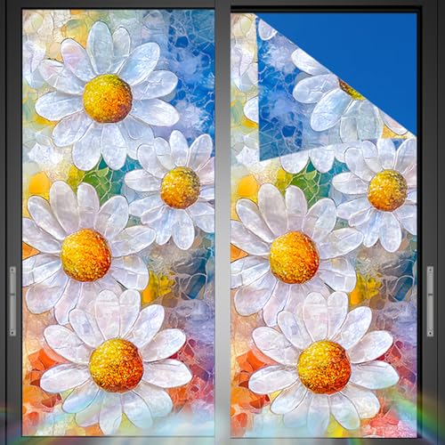 Image of Nuxovilar Sparkle Bright Daisy Floral Pattern Window Film 17.7x39.4 PVC