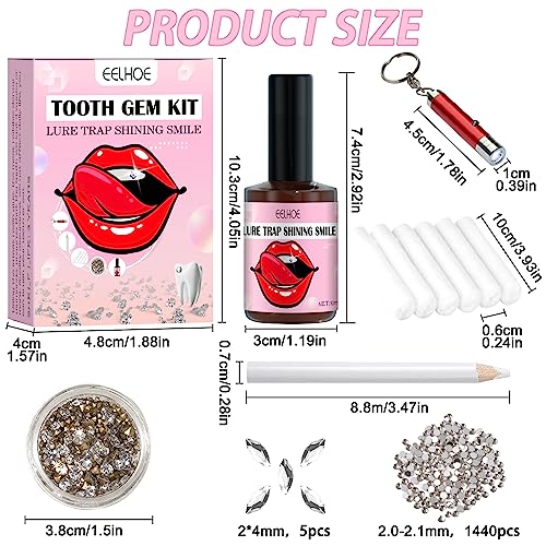 OHSN Zahn Edelstein Set 10 pcs DIY Zahn Edelstein Kit Zahnstein Schmuck Zahnschmuck set Mit Kleber Für Zähne Teeth Gems Kit für Reflektierende Zahnverzierungs-Dekoration Mit 1445 pcs Tooth Gem