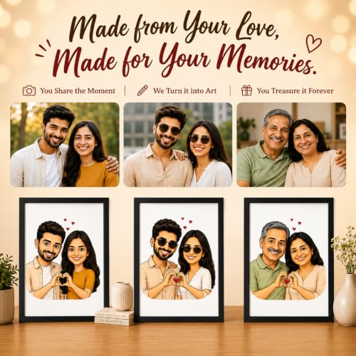 Image of DK Decors Personalized Caricature Photo Frame Custom Cartoon Portrait from Photo, Valentine's Proposal Gift for Couple, Husband & Wife (8x10 Inch)