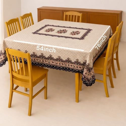 Image of Homerz Premium 6 Seater dinnig Table Heritage Series Velvety Table Cover, Vibrant Royal Designs with Border Cutwork (Persian, 54x78 inch- 6 Seater Dining Table)