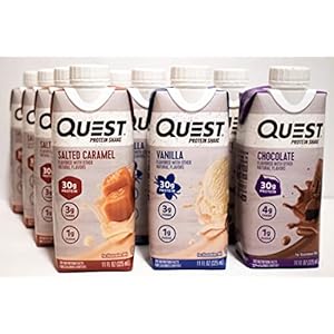 Quest Protein Shake Selection Pack | Excessive Protein | Sampler | Quest Chocolate, Vanilla, and Salted Caramel Taste Selection | 12 Pack – Resealable 11 oz Carton| Niro Assortment