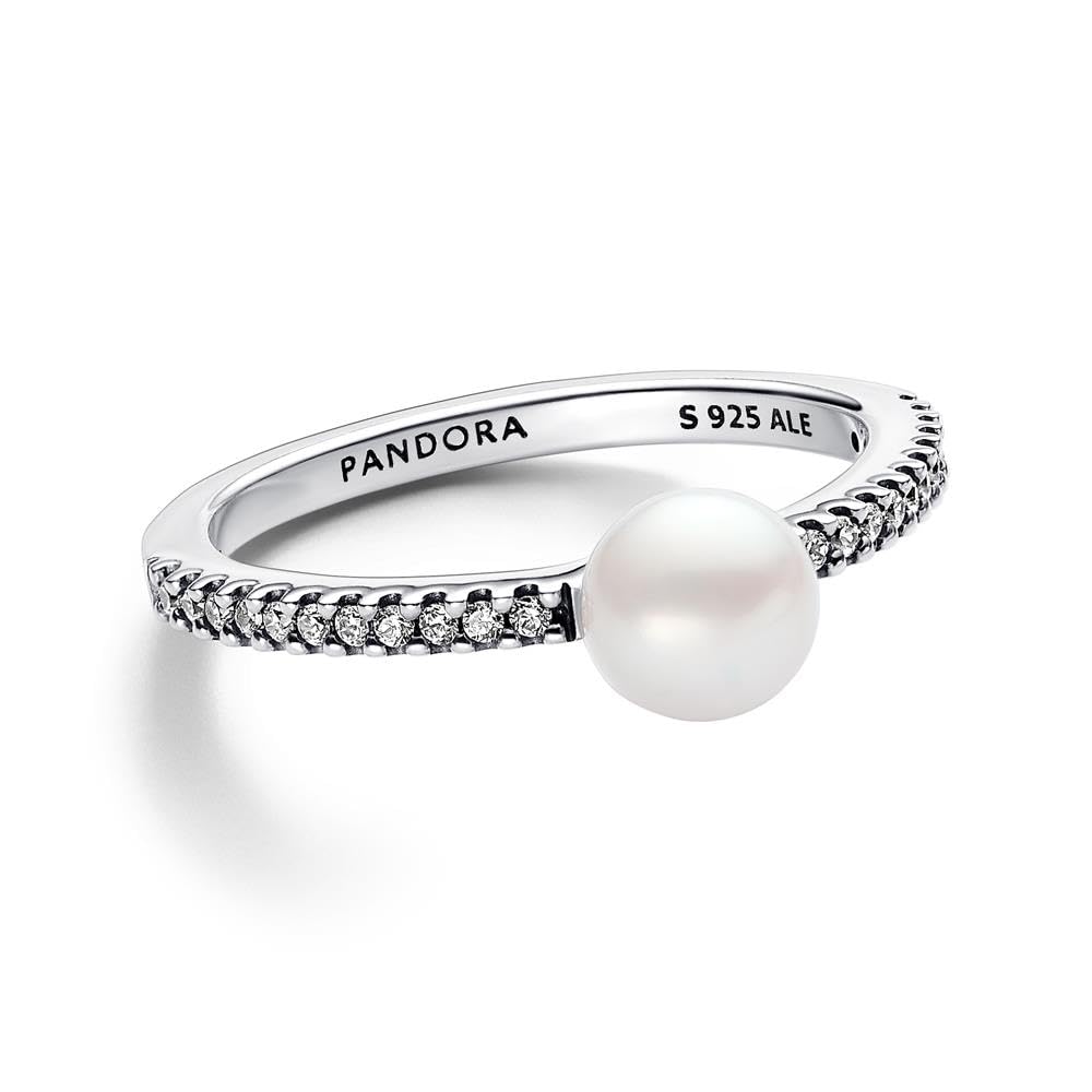PANDORA Timeless - Anello con perle coltivate d’acqua dolce trattate bianche e punto luce con pietra di zirconia cubica incolore