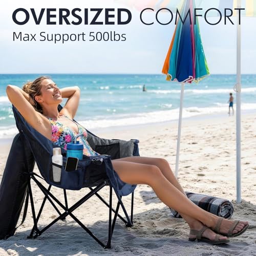 Image of Oversized Camping Chair for Adults 2 Pack - Heavy Duty Outdoor Padded Chair