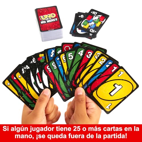 Miniatura 5 de Mattel Games Juego de cartas UNO No Mercy Juego de mesa familiar con cartas nuevas, reglas especiales y penalizaciones más despiadadas, +7 años (HWV18)