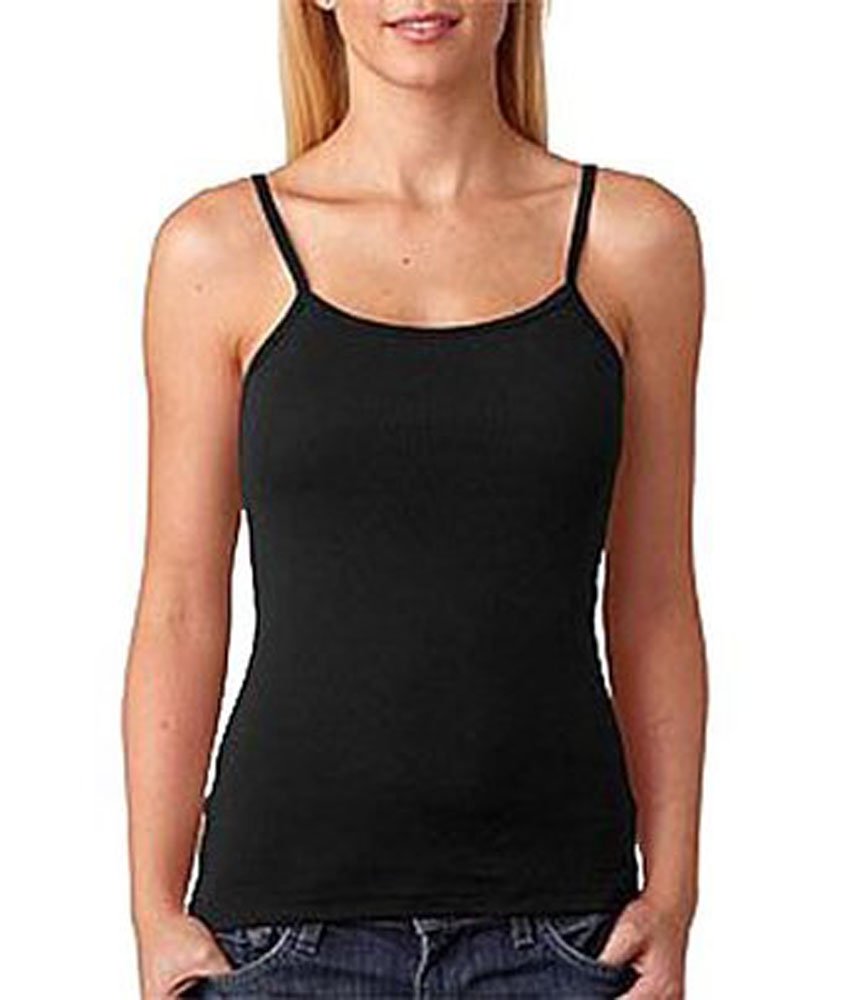 2 Packs Elegance Ladies Cotton Vests Thin Strap Scoop Neck Stretch Camisole - Sizes & Colours (XX-Large 46 UK-18, Black)