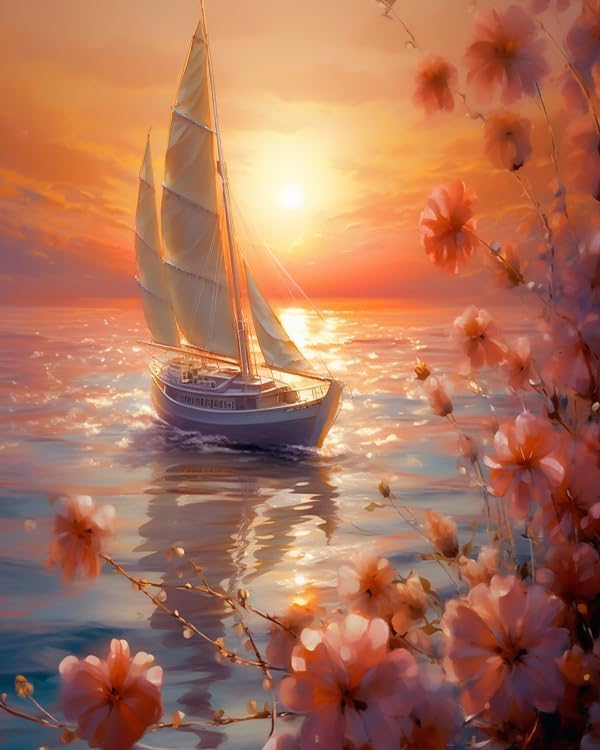 ZMHZMY Paint by Number Kits Sea,Sunset,Flowers,Sailboat DIY Digital Canvas Oil Painting Art Decor for Adults Beginner,40x50cm Frameless