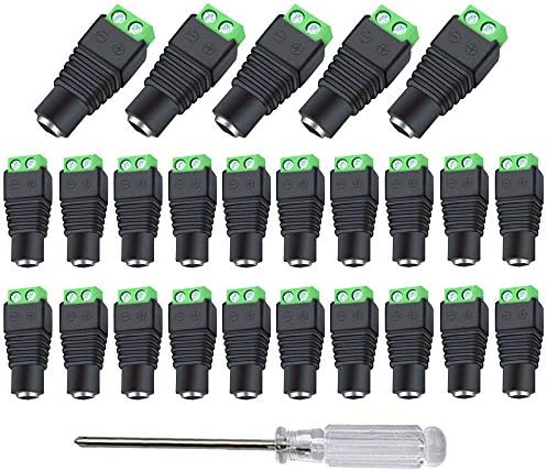 Aiqeer 25 Pcs 12V/24V 5.5 X 2.1 mm DC Power Connector Adapter, Female Power Jack Socket, DC Screw Terminal Plug Connector for CCTV Camera LED Strip (Green)