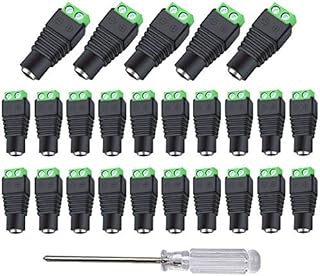 Aiqeer 25 Pcs 12V/24V 5.5 X 2.1 mm DC Power Connector Adapter, Female Power Jack Socket, DC Screw Terminal Plug Connector for CCTV Camera LED Strip (Green)