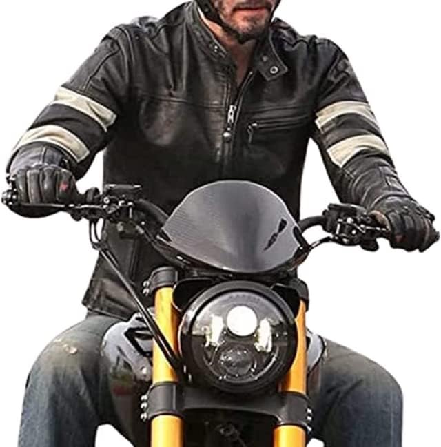 Miniatura 5 de Keanu Reeves Retro Black Motorcycle Leather Biker Jacket Men - Vintage Cafe Racer Jacket